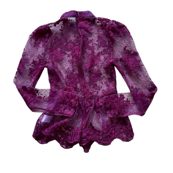 Eilly Bazar Womens/Teen Sheer Floral Purple Blouse Size Medium Scallop hem - Picture 3 of 8
